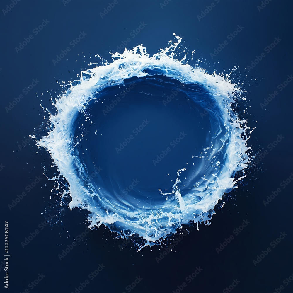 Poster circular water splash on dark background creating a dynamic effect