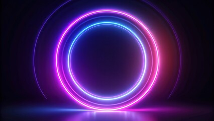 Purple neon circles spin on a glowing techno backdrop.