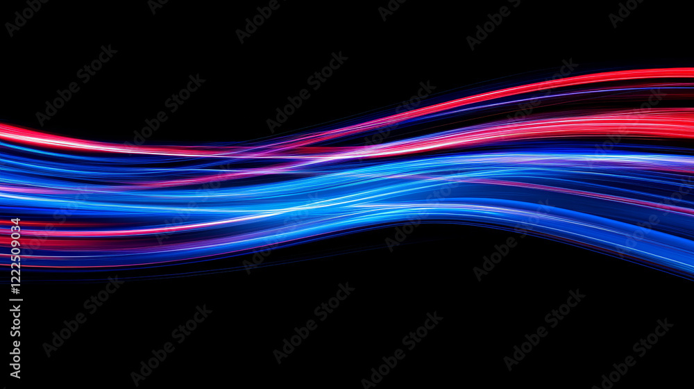 Poster fast speed light motion race effect abstract background. blue and red flare energy trail with blur. 