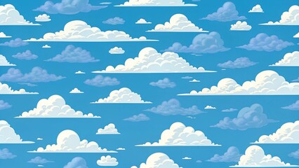 Cartoon-Style Clouds Seamless Pattern - Blue Sky Background for Children's Design
