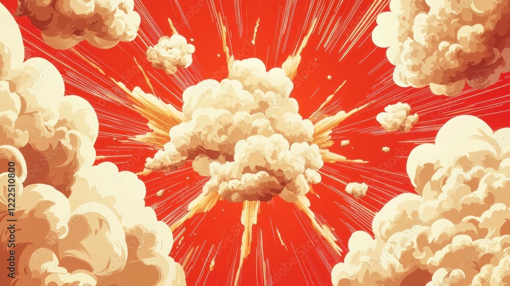 Poster colorful explosion in the sky with clouds and rays of light capturing a sense of dynamic energy and 
