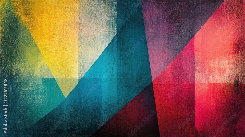 Aufkleber abstract geometric painting with textured surfaces and vibrant colors in overlapping triangles.