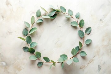 Circular Greenery Frame on Textured Background, Perfect for Elegant Invitations and Nature-Inspired Designs
