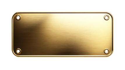Rectangular gold metal plate rotate type with rounded edges, showcasing a reflective finish on transparent background.