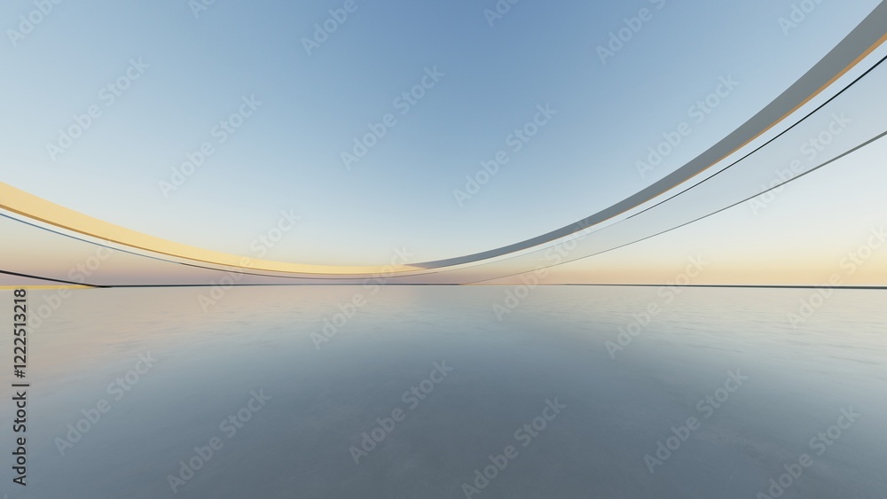 Poster 3d render of abstract modern architecture with empty cement floor, minimal exterior, car presentatio