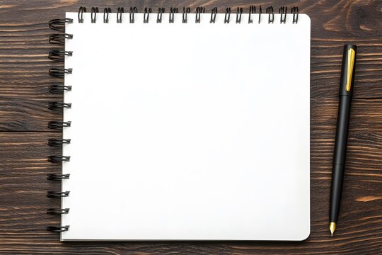 Blank Spiral Notebook and Pen on Wooden Desk