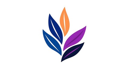 Colorful Abstract Leaf Design A Modern Botanical Illustration with Blue, Purple and Orange Leaves