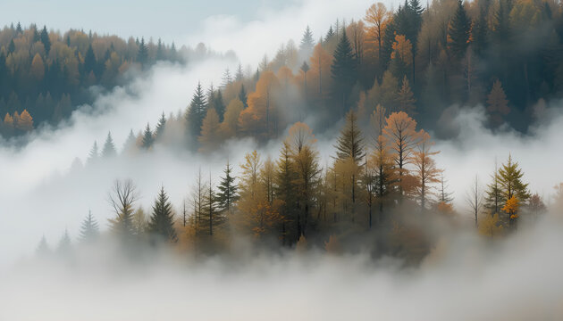 Autumn Forest in the Fog