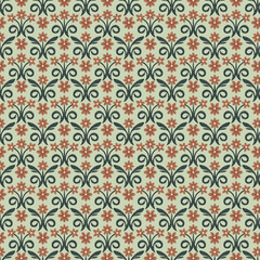 Spring Nouveau floral seamless pattern. green orange tile wallpaper fabric