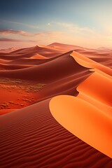 A scene of golden sand dunes under a clear blue sky in the Sahara Desert