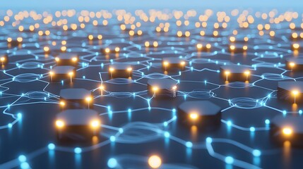 Abstract Network Hexagon Nodes Glow Digital Technology