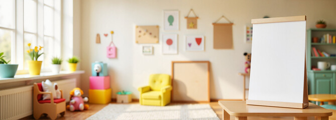 Pull-Up Banner Mockup in bright, cheerful room with toys