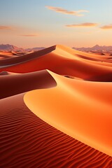 A scene of golden sand dunes under a clear blue sky in the Sahara Desert