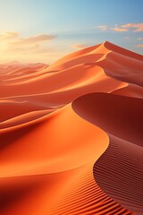 A scene of golden sand dunes under a clear blue sky in the Sahara Desert