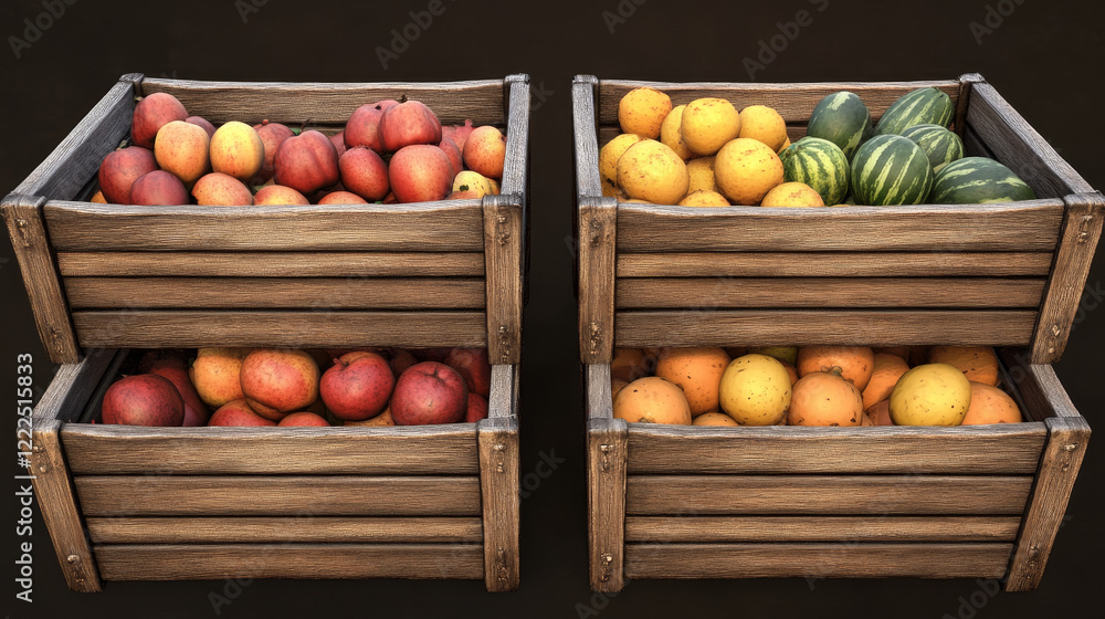 Poster white empty wooden crate box for fruit and vegetable storage. realistic 3d vector set of three angle