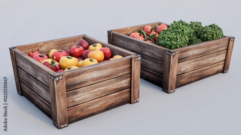 Poster white empty wooden crate box for fruit and vegetable storage. realistic 3d vector set of three angle