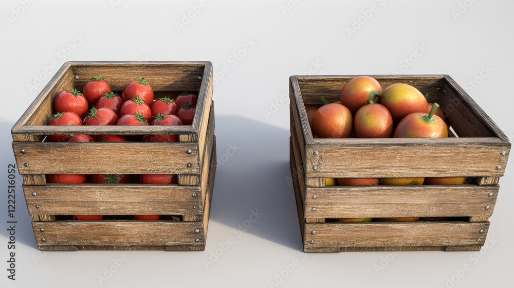 Poster white empty wooden crate box for fruit and vegetable storage. realistic 3d vector set of three angle