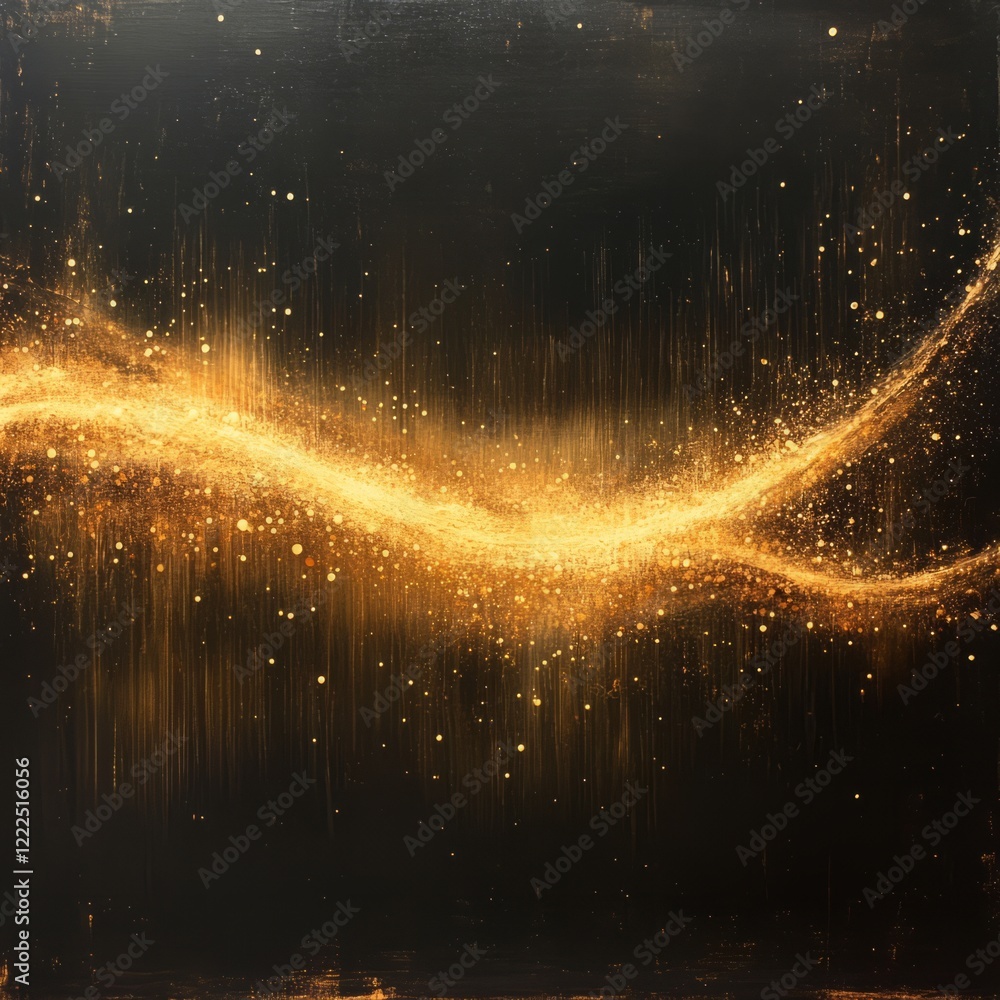 Poster sparkling golden light trails crossing dynamically over a black canvas