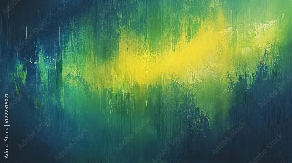 Poster abstract green and yellow textured background with vertical brushstrokes on canvas.