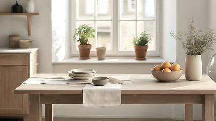 Scandinavian Style Minimalist Kitchen Interior - Generative AI