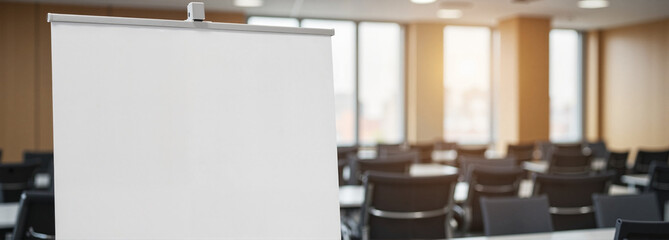 Blank pull-up banner mockup in modern office setting