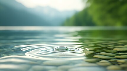 Tranquil Water Surface with Ripple and Stones in Nature Setting