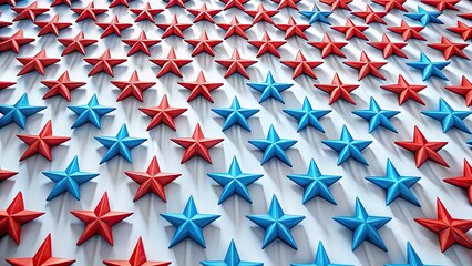 Fototapeta premium Crisp white backdrop showcases bold red stripes and vibrant blue stars, rendered with exceptional depth of field and simple geometry.