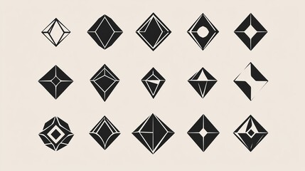 Set of diamonds line in a flat icons style. Abstract black diamond collection icons. Gemstone icons in a linear minimal style. Vector icon logo design diamonds. Set diamonds logo silhouette. EPS 10