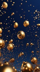 Golden Orbs Floating Against Deep Blue Sky, Festive Abstract Background.