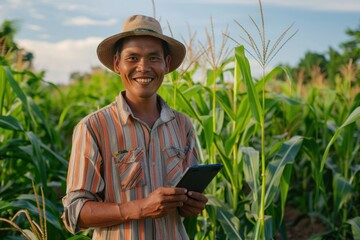 Fototapeta premium Thai young farmer happy clothing outdoors.