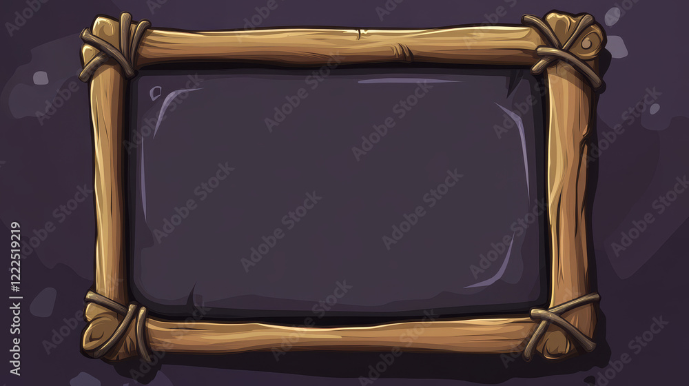 Poster Frame medieval game ui. Empty rectangle frame in old style, interface element. Metallic banner or decorative border. Vector cartoon of blank rectangle button