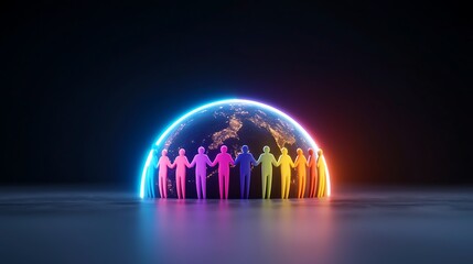Colorful Figures Forming a Protective Circle Around the Earth