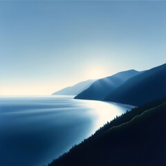 Naklejka premium Serene Coastal Landscape with Gentle Waves and Soft Blue Tones