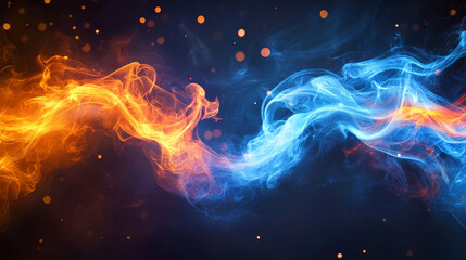 Obraz premium Ice and fire abstract smoke overlay effect on transparent background. Vector realistic illustration of orange flame with hot red sparkles and cold air flow pattern, natural power resistance concept