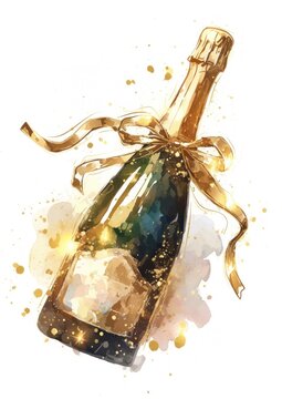 recommend clip art: Coquette bottle champagne illustration watercolor beverage.