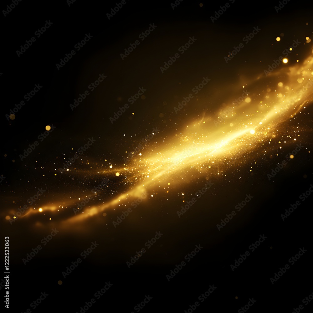 Poster golden light particles floating in dark space background