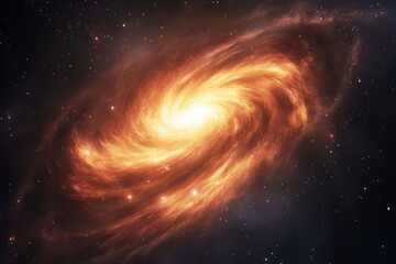 Fiery Swirl Galaxy with Sparkling Stars, Cosmic Abstract Background.