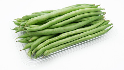  Green raw asparagus beans isolated on white background