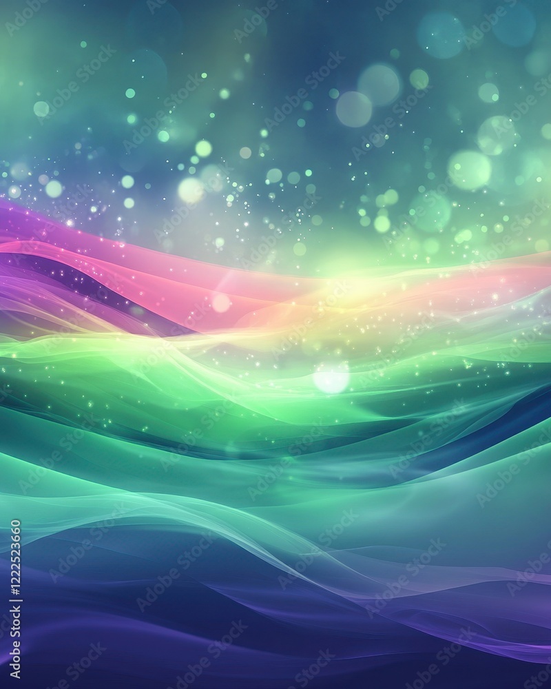 Poster abstract colorful gradient waves with bokeh lights and glittering particles