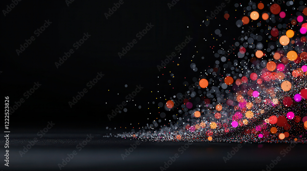 Poster Vibrant abstract background with colorful bokeh lights and particles creating dynamic effect. blend of colors adds energy and depth to composition