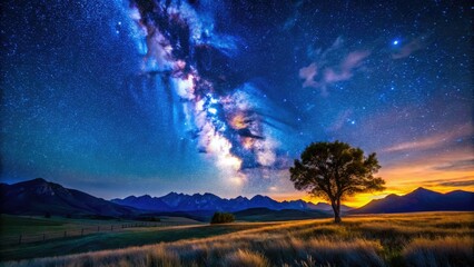 Fototapeta premium Montana's breathtaking night sky: starry landscapes, Milky Way majesty, and Big Sky Country's dark wonders await.