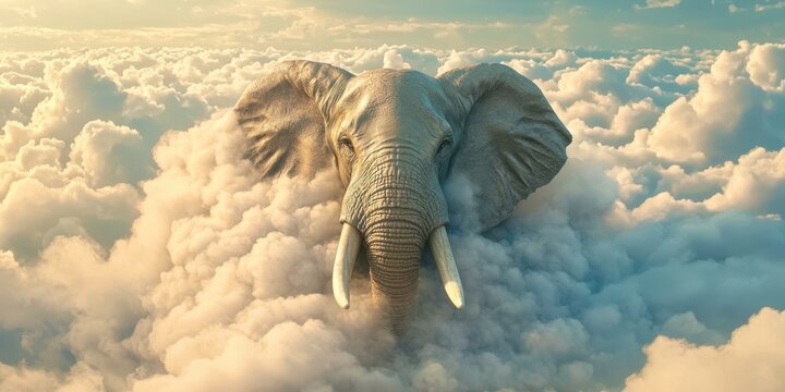 An elephant is in the clouds