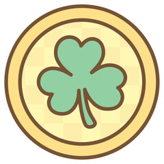 cute kawaii Groovy Retro St. Patrick Coin outline cartoon doodle illustration