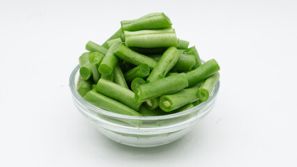  Green raw asparagus beans isolated on white background