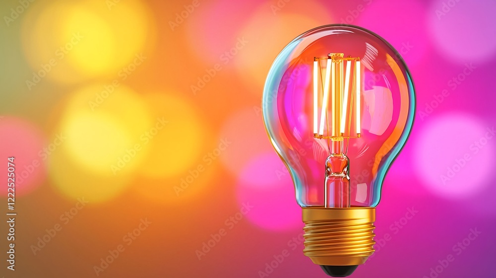 Poster vibrant light bulb with colorful bokeh background for creative use