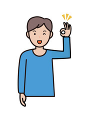 OKサインを出してウインクする若い男性の上半身イラスト