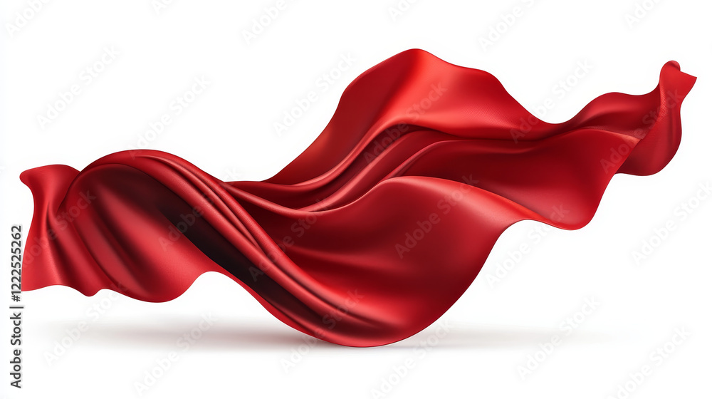 Poster red silk fabric with flow liquid waves effect horizontal background. realistic vector illustration o