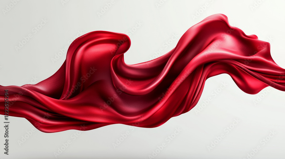 Poster red silk fabric with flow liquid waves effect horizontal background. realistic vector illustration o