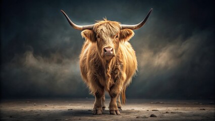 Majestic Highland Cow Stands Proudly on Dusty Ground, a Symbol of Rural Strength and Enduring Beauty