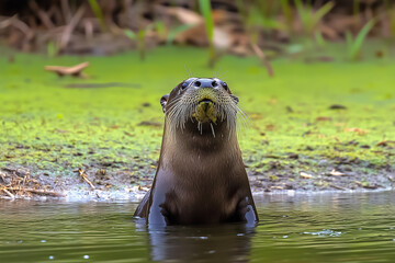 Curious River Otter Looking Up From the Bank